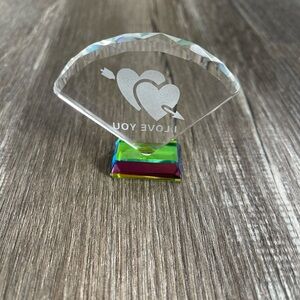 Vintage Crystal Glass Heart I Love You Gift Small Paperweight